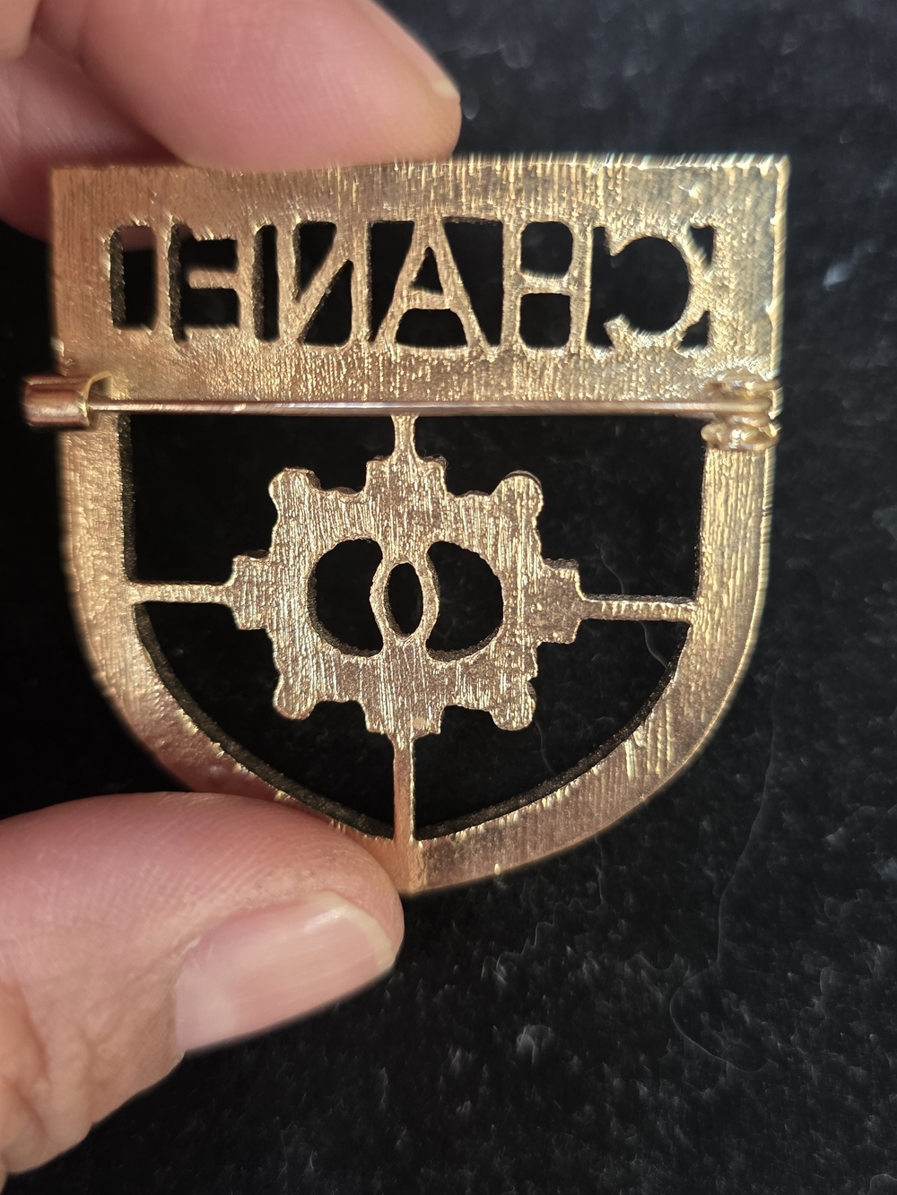 Chanel Gold and Black Crystal Shield Pin Brooch - Picture 4 of 5